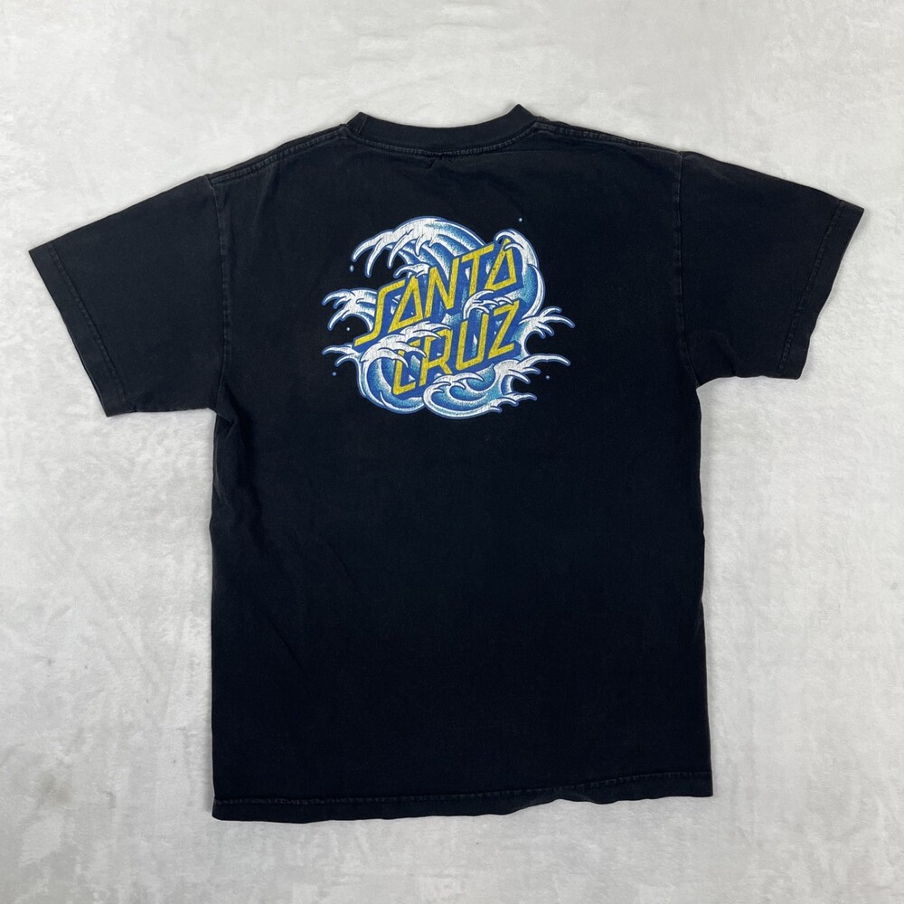 Vintage Santa Cruz Skateboard T-Shirt Size Small Black Wave Waves Logo Y2K
